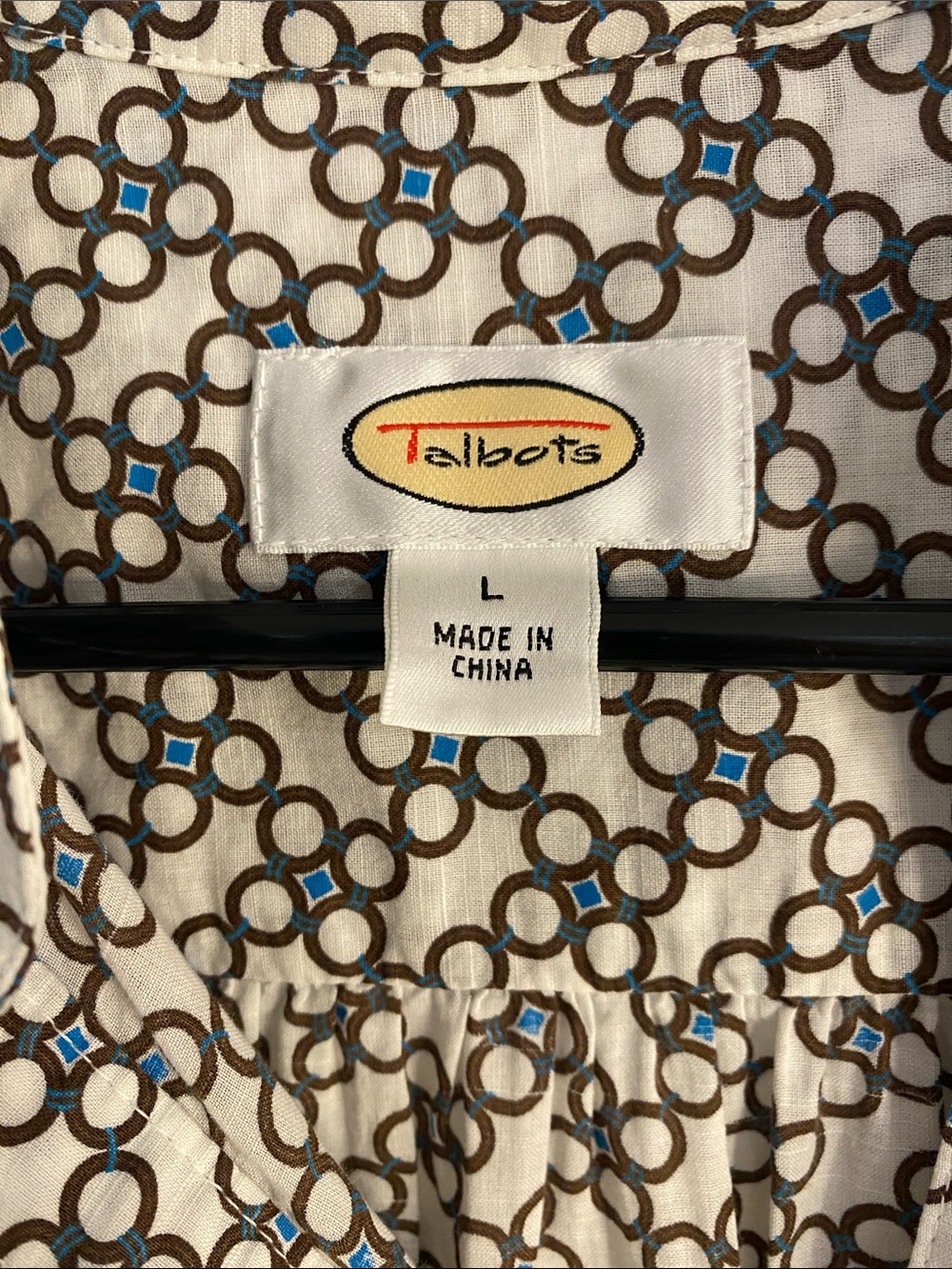 Talbots Cotton Blouse Geometric Print Preppy Office Career Cottagecore Top Large - Picture 2 of 11
